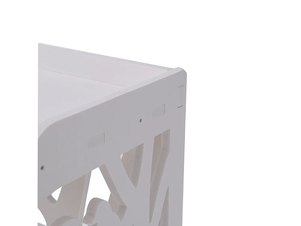 3-Tier White Small Wooden Bedside Table with Tree and Bird Pattern