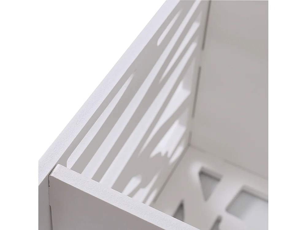 3-Tier White Small Wooden Bedside Table with Tree and Bird Pattern