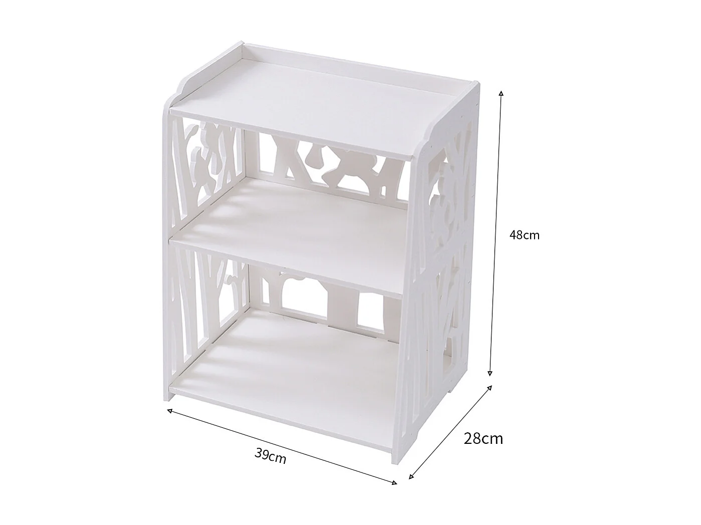 3-Tier White Small Wooden Bedside Table with Tree and Bird Pattern