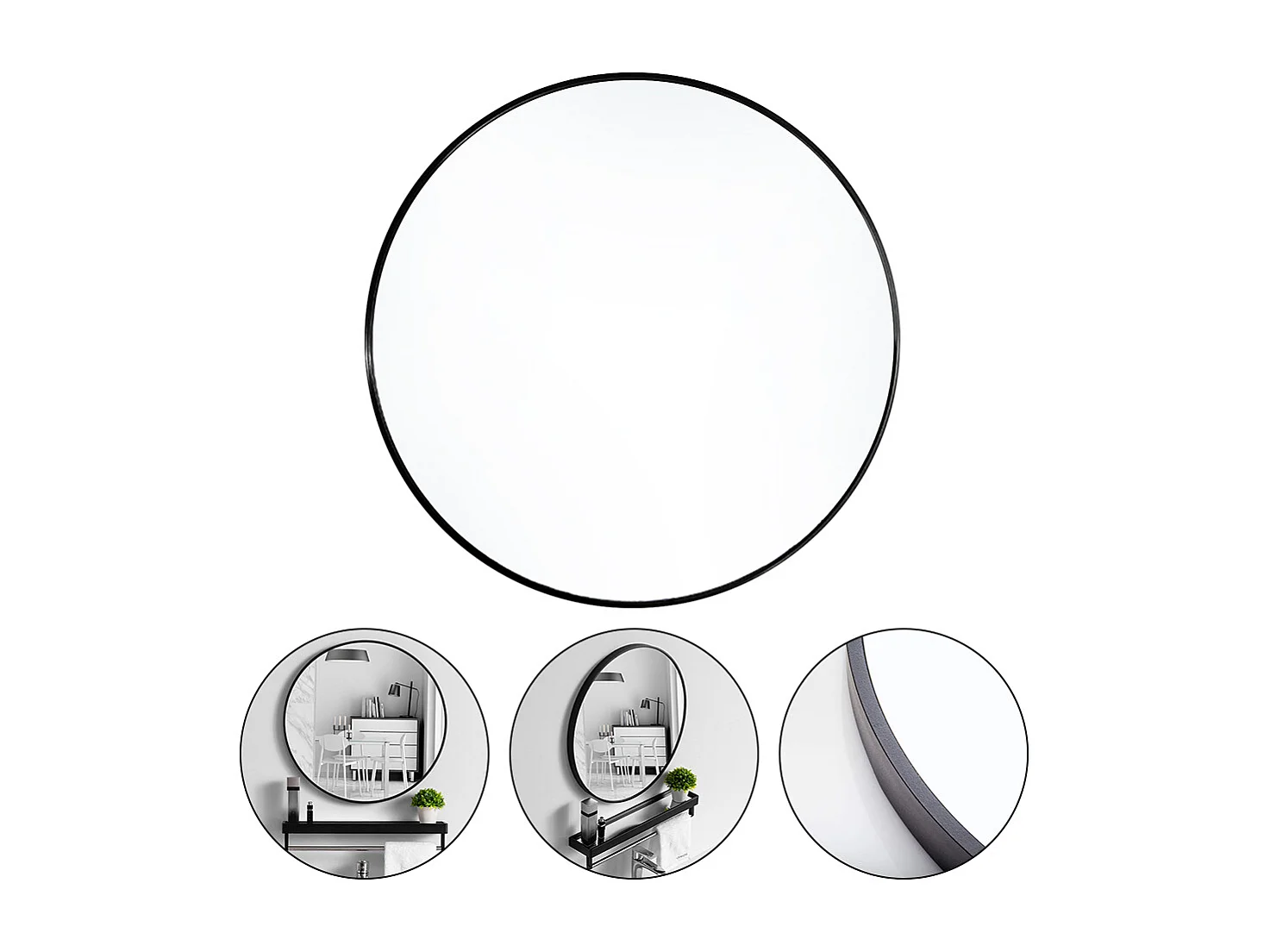 50cm Black Nordic Round Wall Mirror