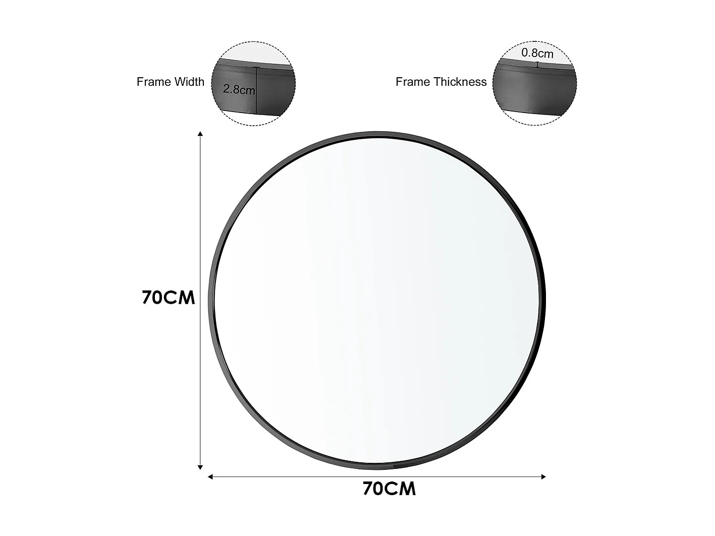 70cm Black Nordic Round Wall Mirror