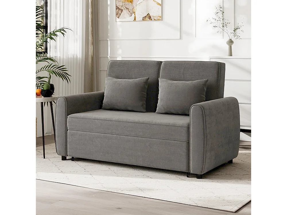 3-in-1 Grey Fabric 2-Seater Convertible Sofa Bed