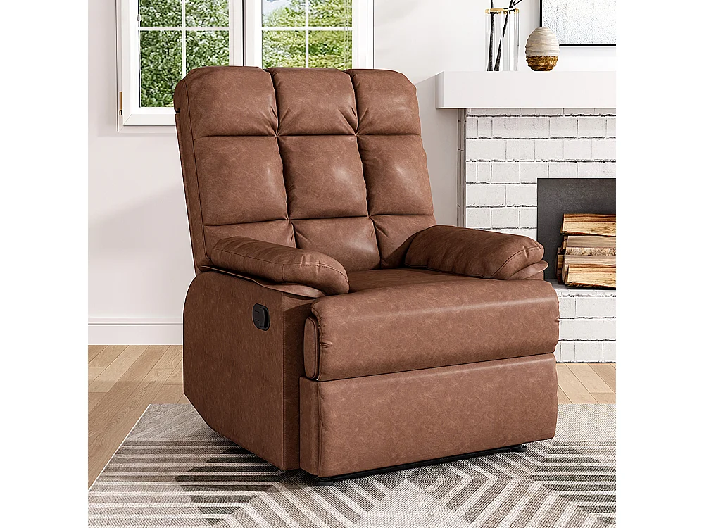 Brown Faux Leather Recliner Armchair with Tufted Backrest