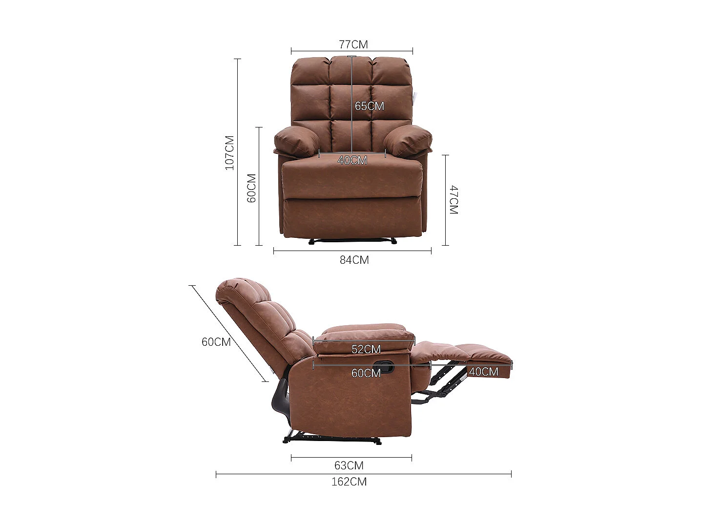 Brown Faux Leather Recliner Armchair with Tufted Backrest