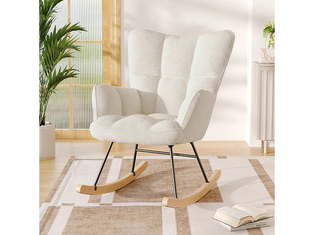 Modern Tufted Upholstered Rocking Chair - White