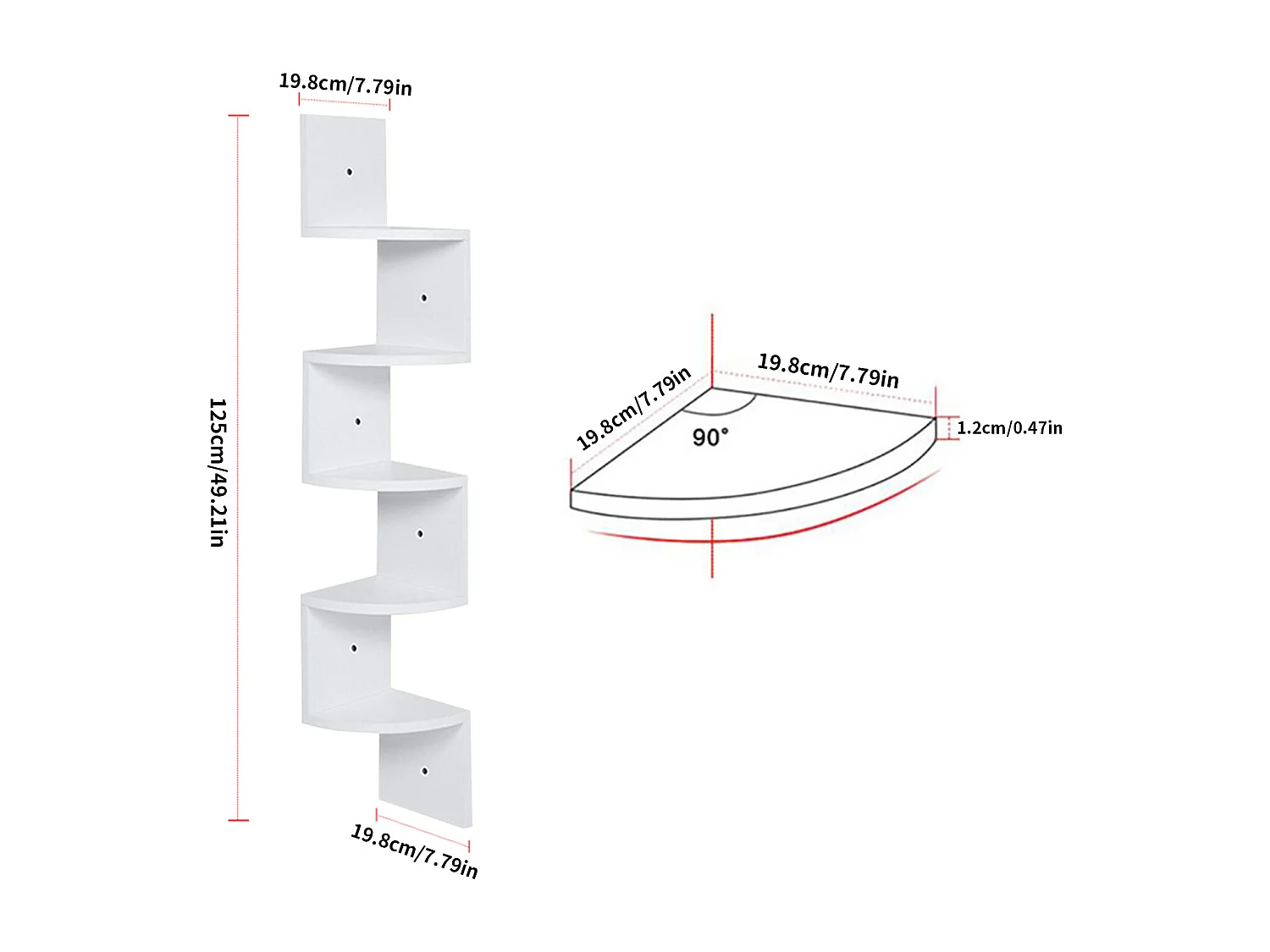 5-Tier Modern Zigzag Corner Floating Shelf - White