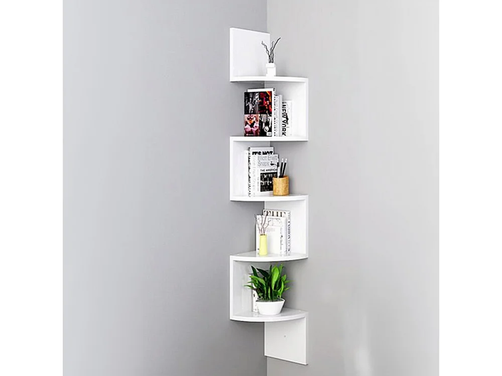 5-Tier Modern Zigzag Corner Floating Shelf - White