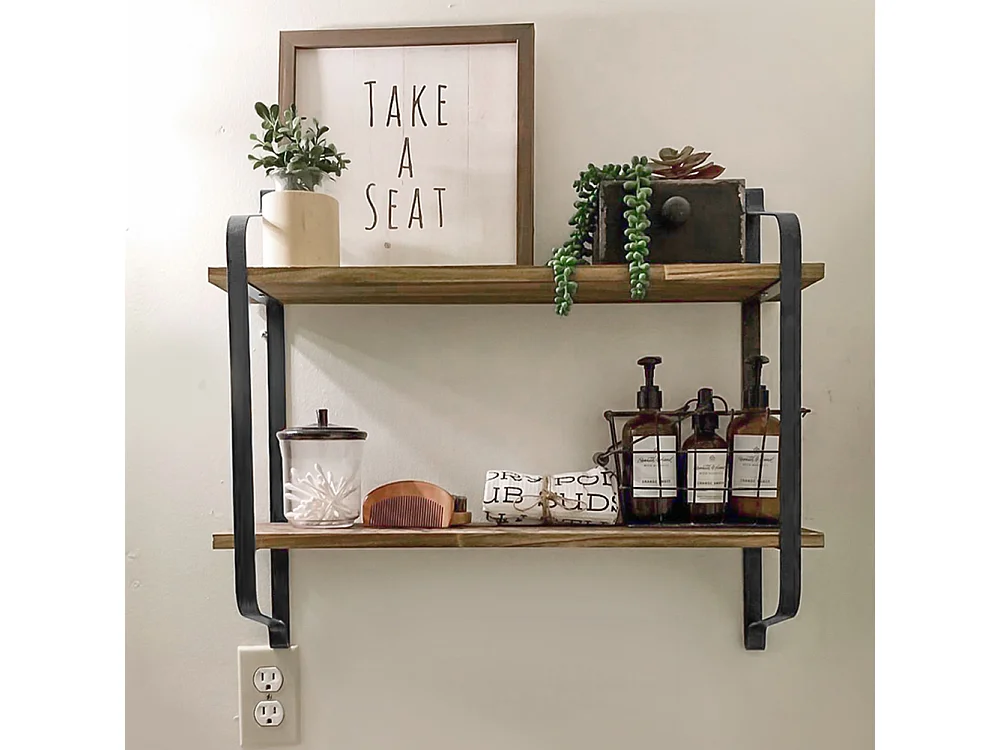 2-Tier Industrial Floating Wall Shelf