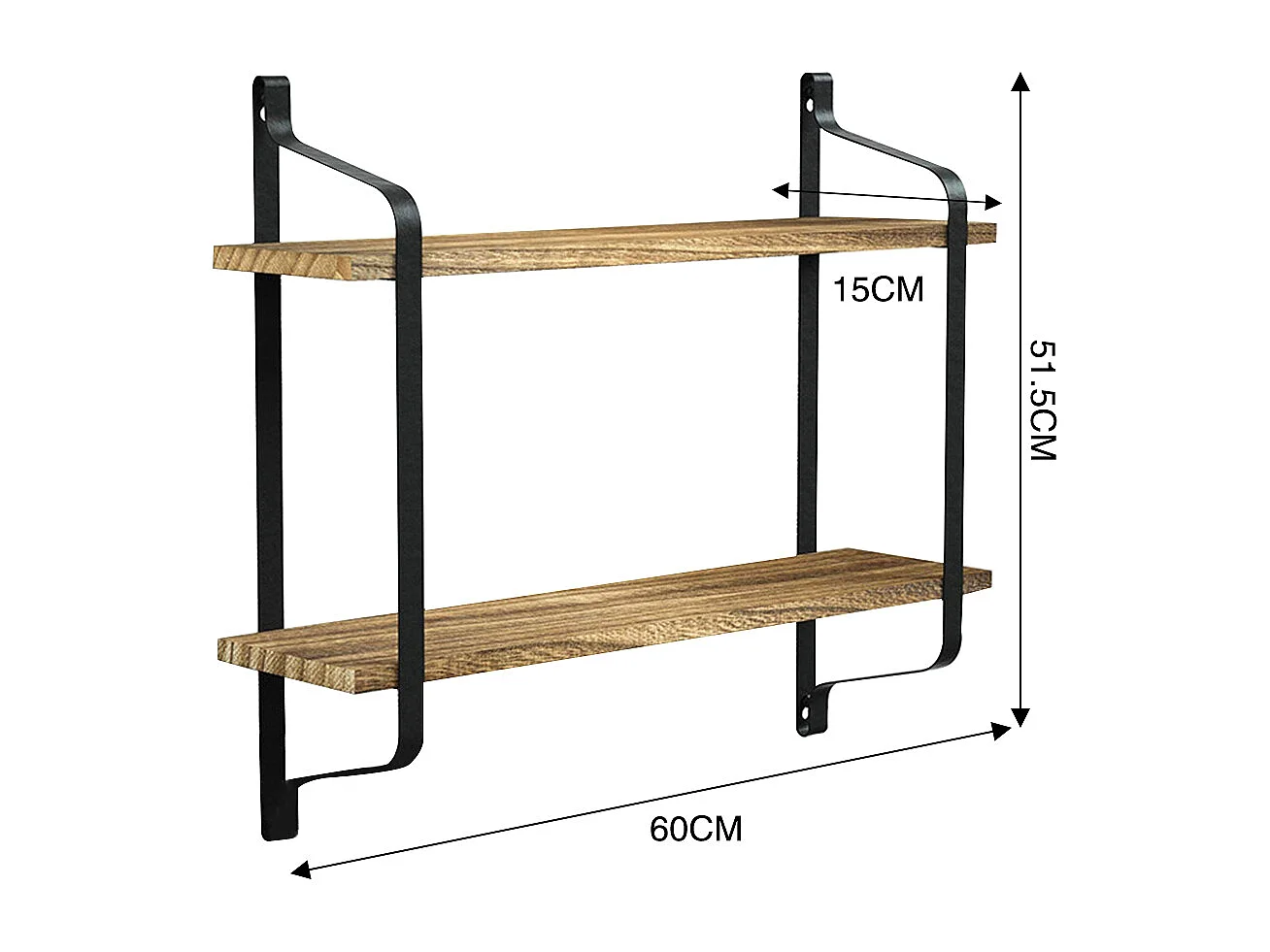 2-Tier Industrial Floating Wall Shelf