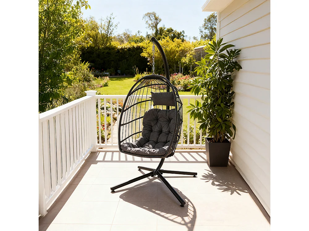 88x88cm Black Hanging Egg Chair with Stand