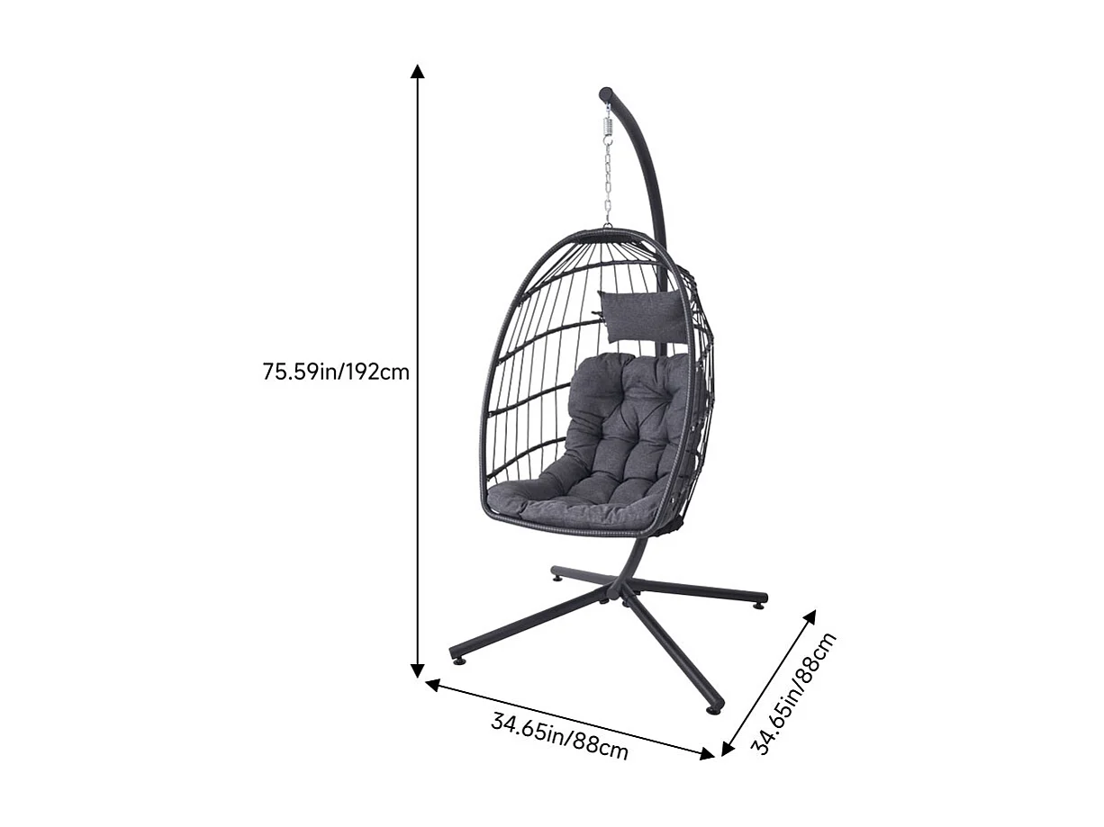 88x88cm Black Hanging Egg Chair with Stand