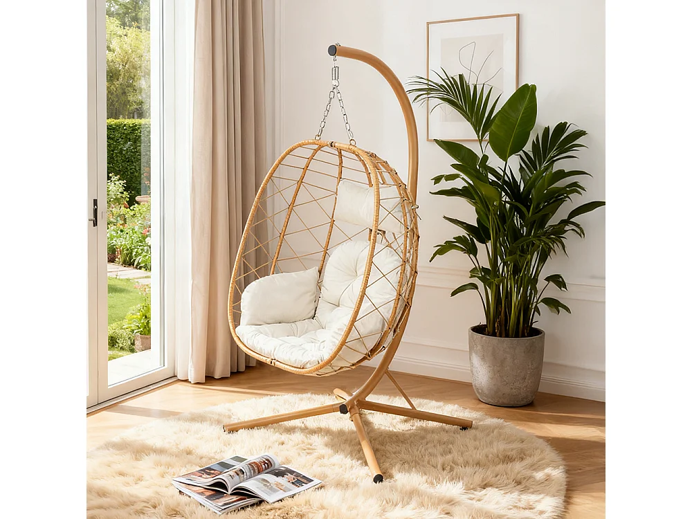 88x88cm Beige-yellow Hanging Egg Chair with Stand