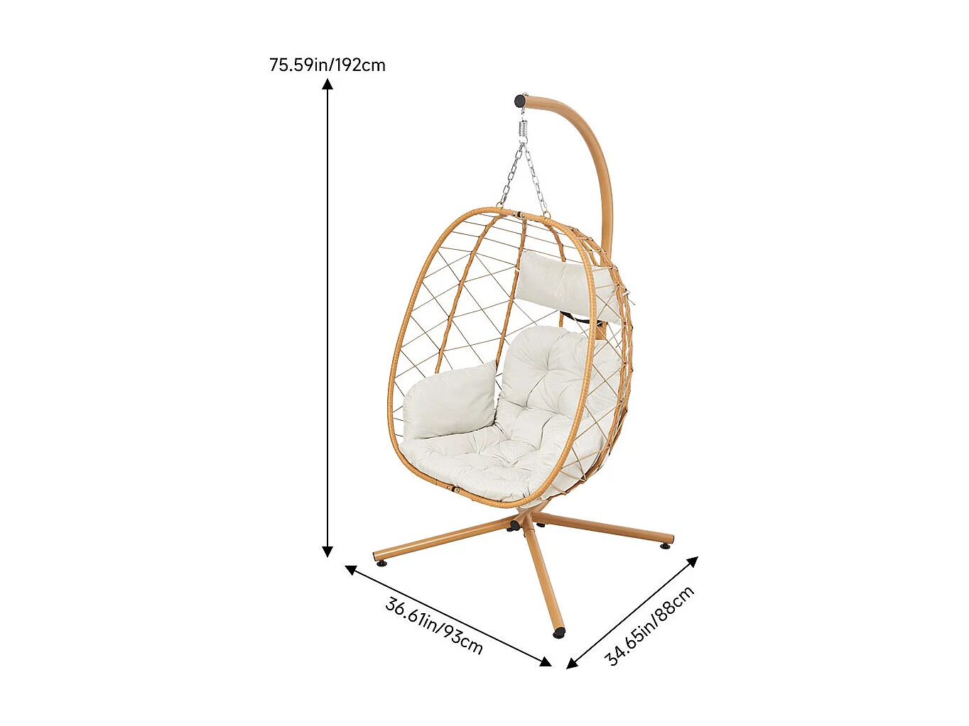 88x88cm Beige-yellow Hanging Egg Chair with Stand