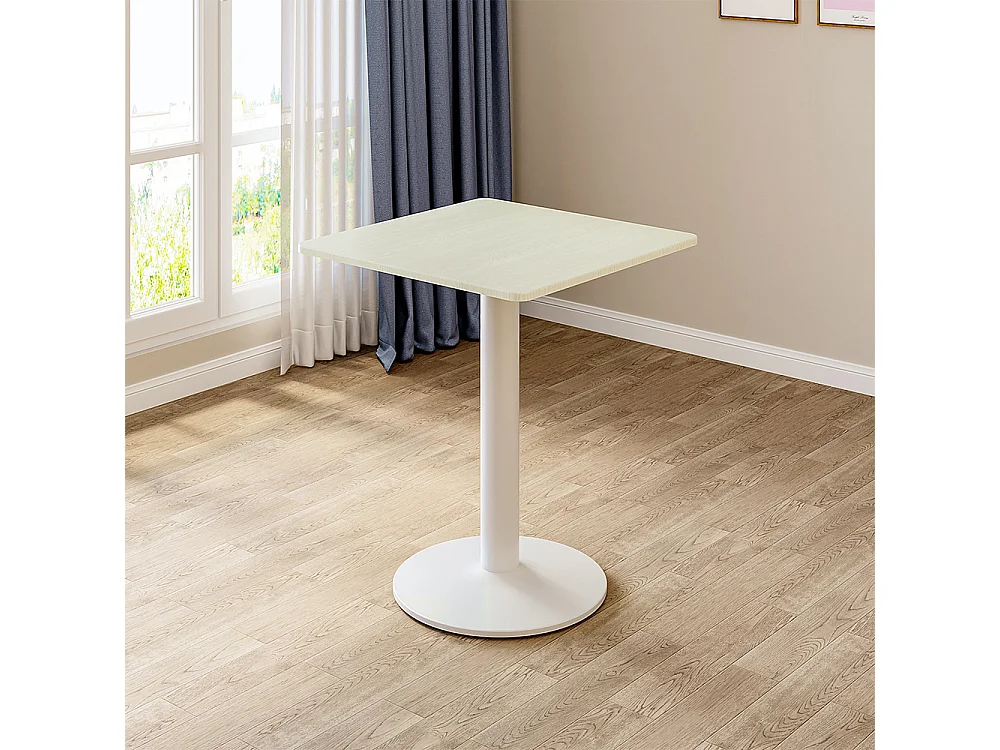 White Compact Square Cafe Table with Metal Base