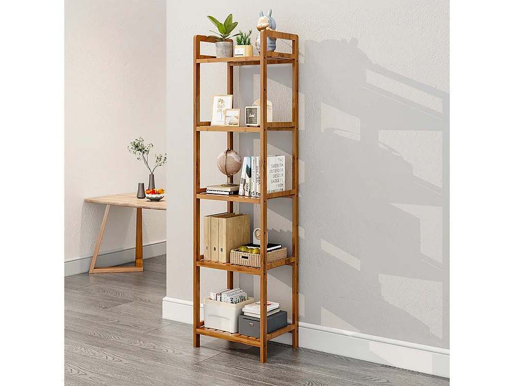 5-Tier Bamboo Book Storage Shelf - 35cm