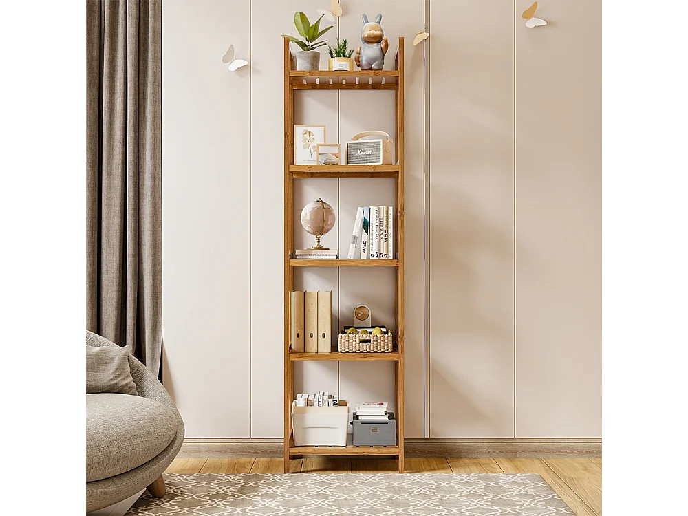 5-Tier Bamboo Book Storage Shelf - 35cm