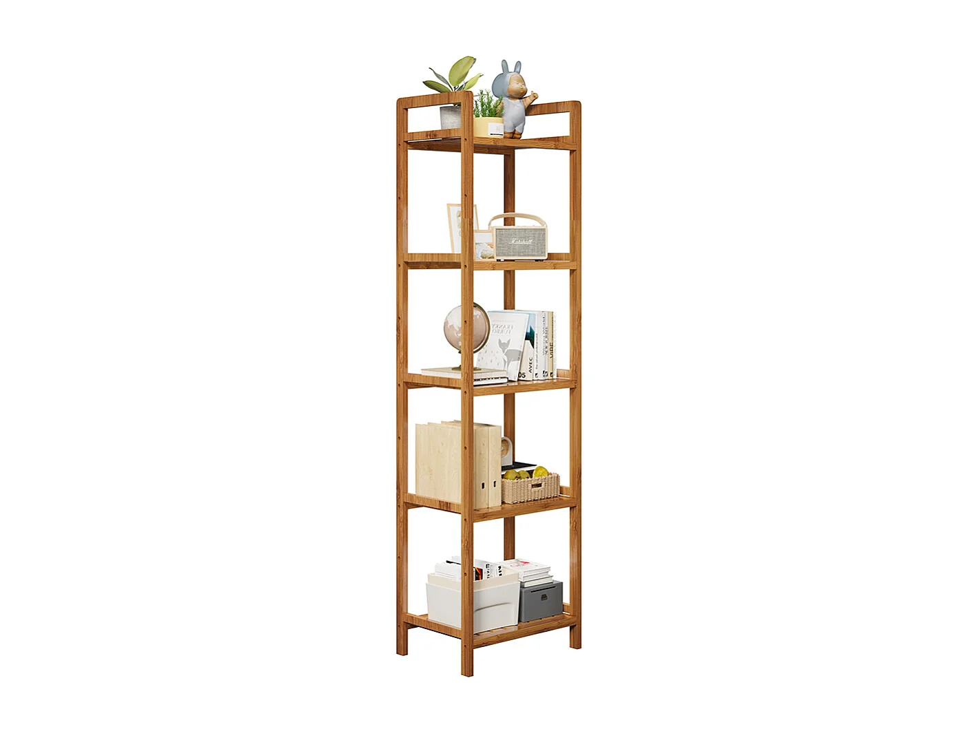 5-Tier Bamboo Book Storage Shelf - 35cm