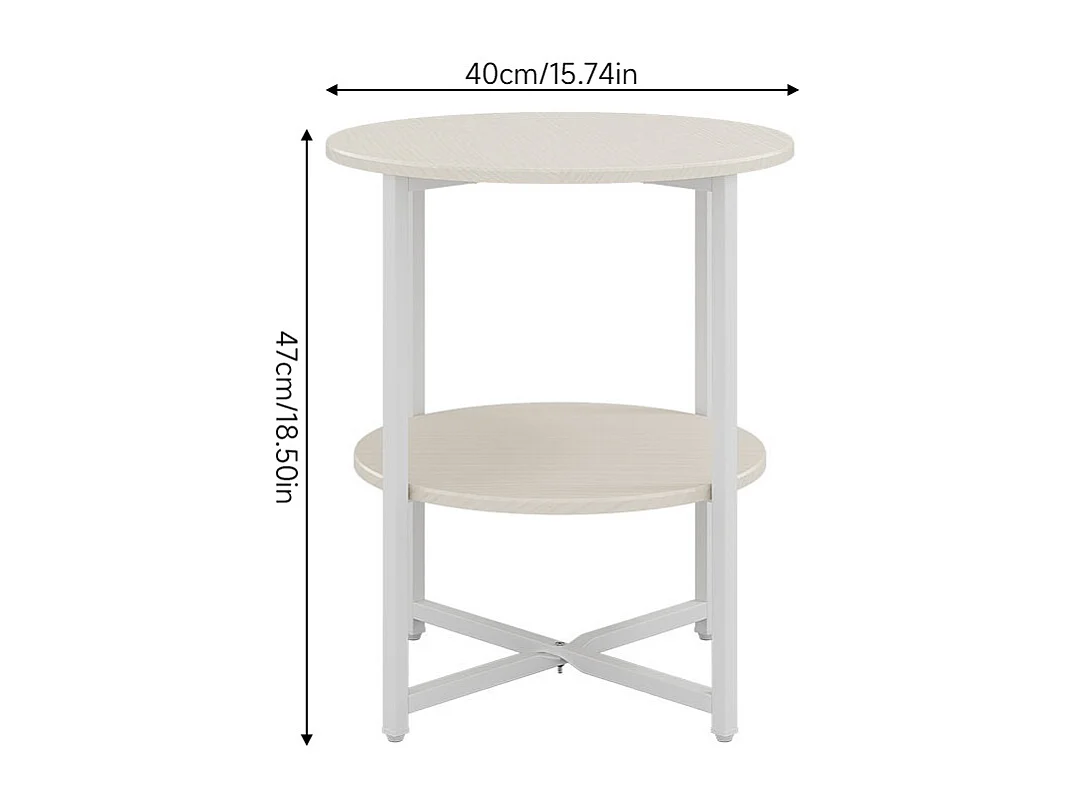 2-Tier Compact Round Coffee Table - White