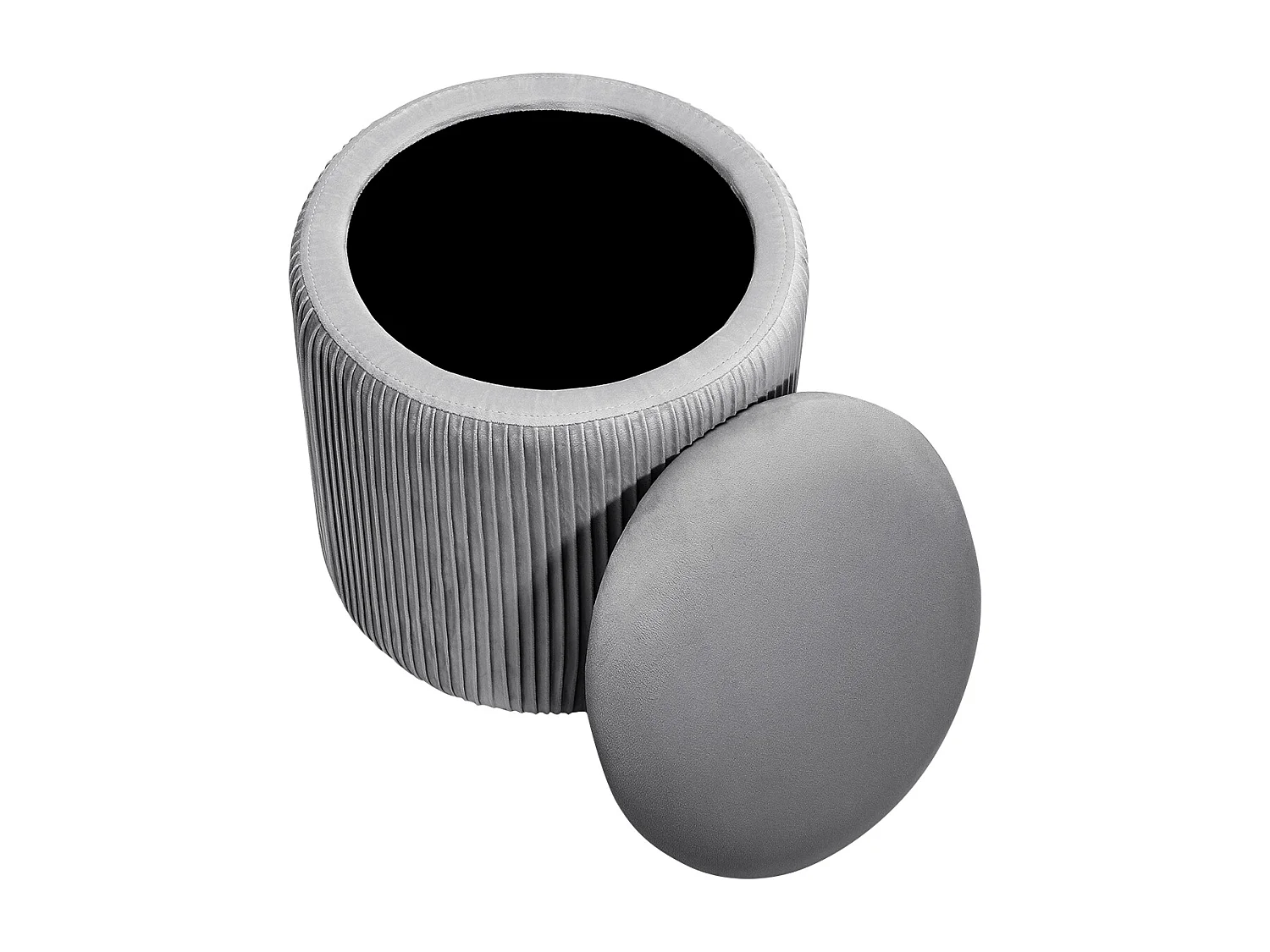 Grey Velvet Cylinder Lift-Top Storage Ottoman
