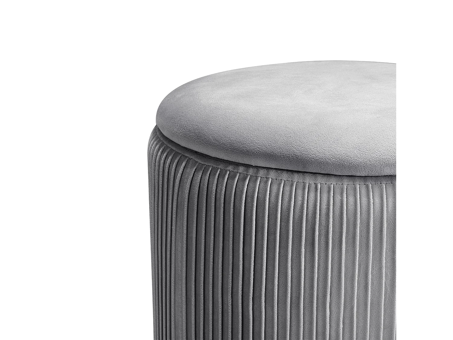 Grey Velvet Cylinder Lift-Top Storage Ottoman
