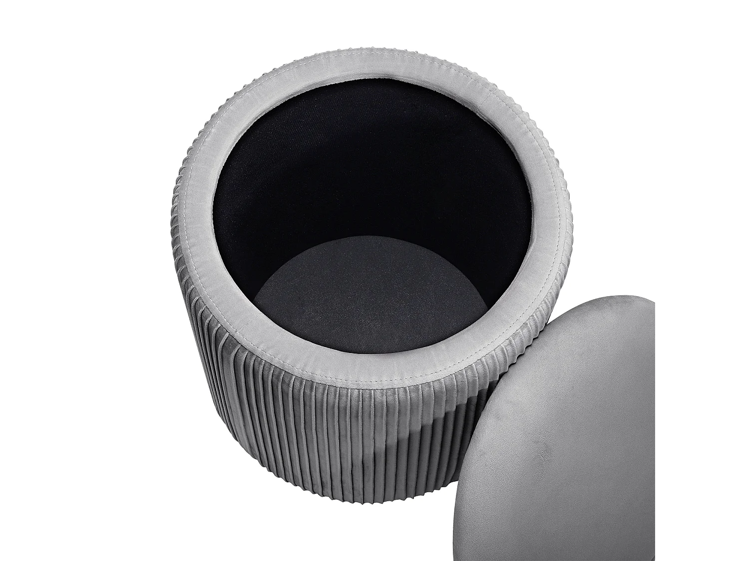 Grey Velvet Cylinder Lift-Top Storage Ottoman