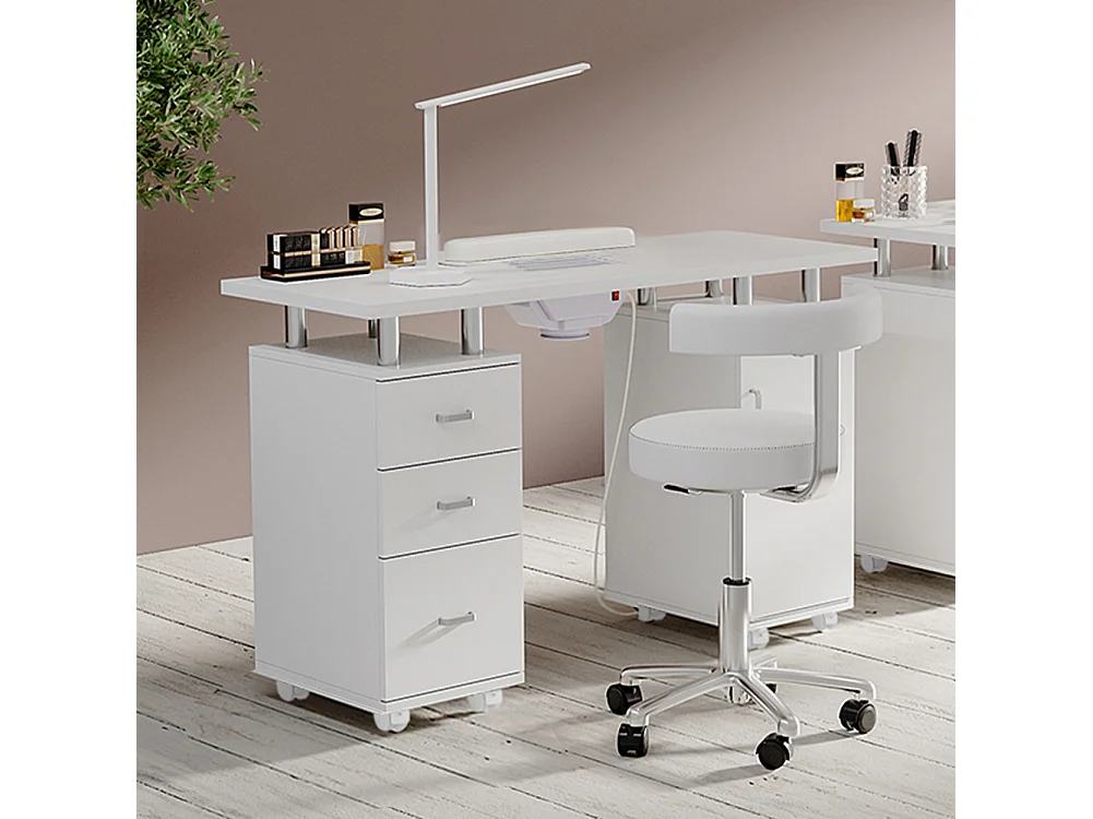 White Professional Mobile Manicure Table with Built-In Dust Collector
