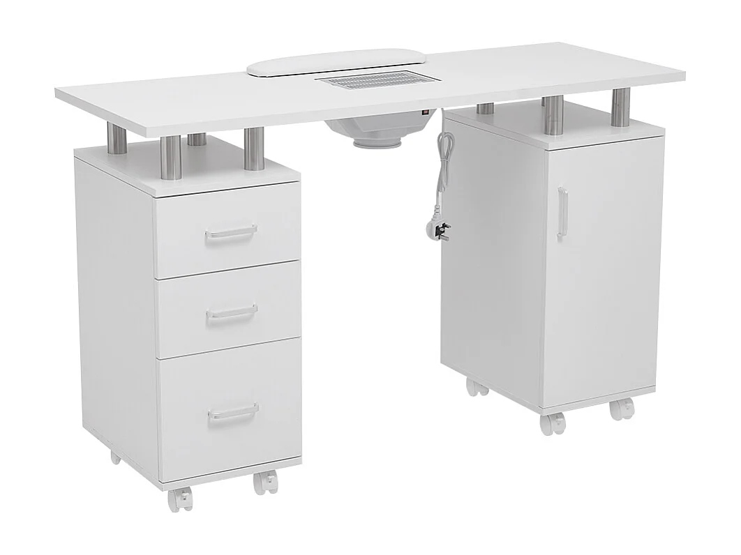White Professional Mobile Manicure Table with Built-In Dust Collector