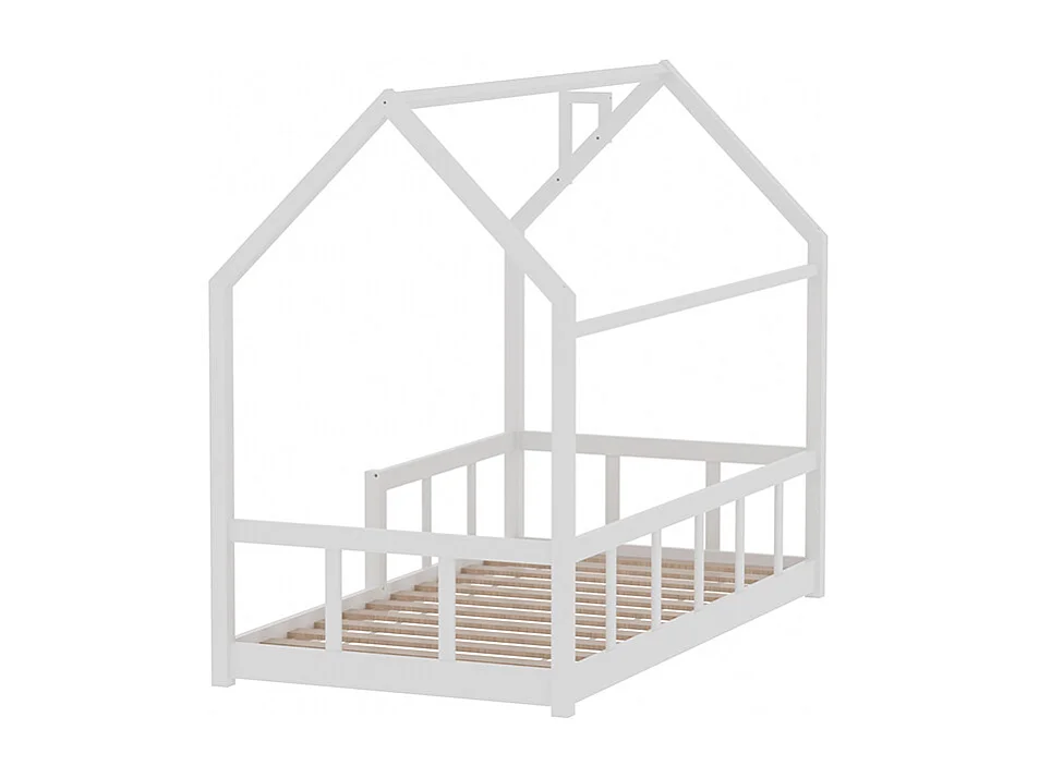 House-Shaped Pine Wood Kids' Bed Frame - White