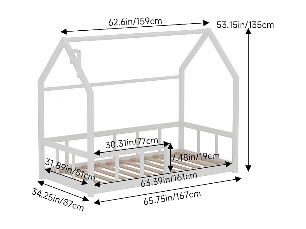 House-Shaped Pine Wood Kids' Bed Frame - White