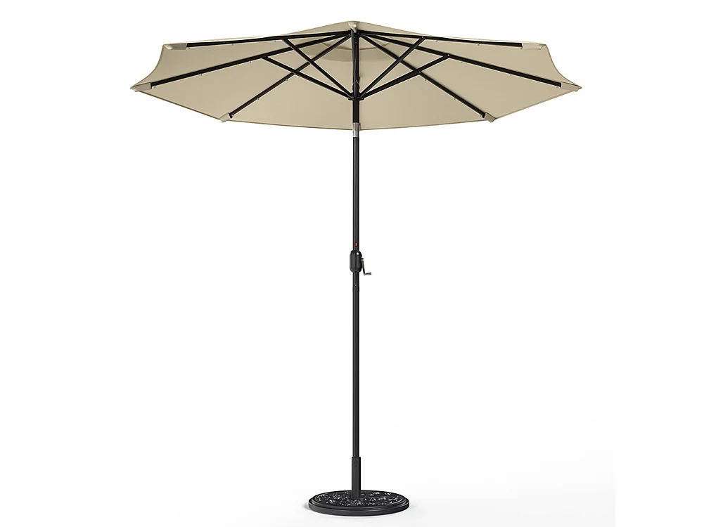Large 3m Solar Parasol with 24 LED Lights, Crank & Cement Base - Beige