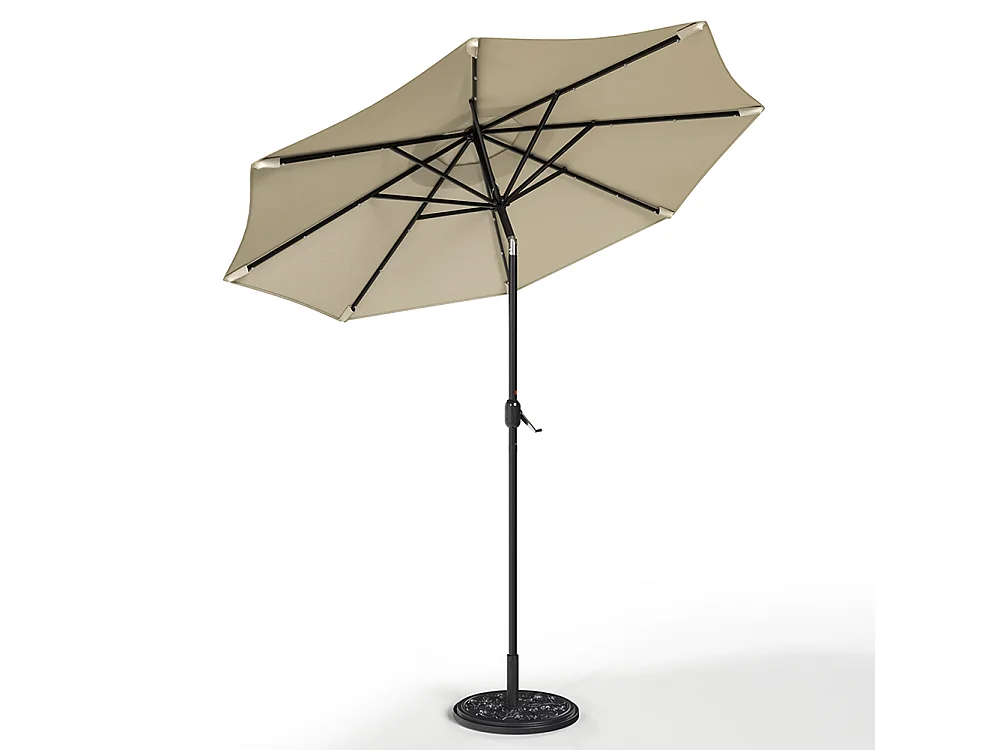 Large 3m Solar Parasol with 24 LED Lights, Crank & Cement Base - Beige