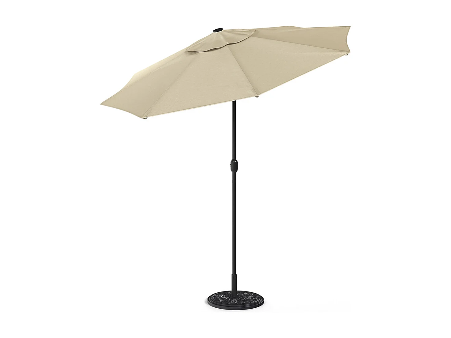 Large 3m Solar Parasol with 24 LED Lights, Crank & Cement Base - Beige