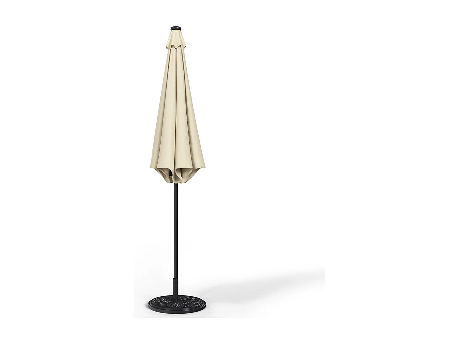 Large 3m Solar Parasol with 24 LED Lights, Crank & Cement Base - Beige