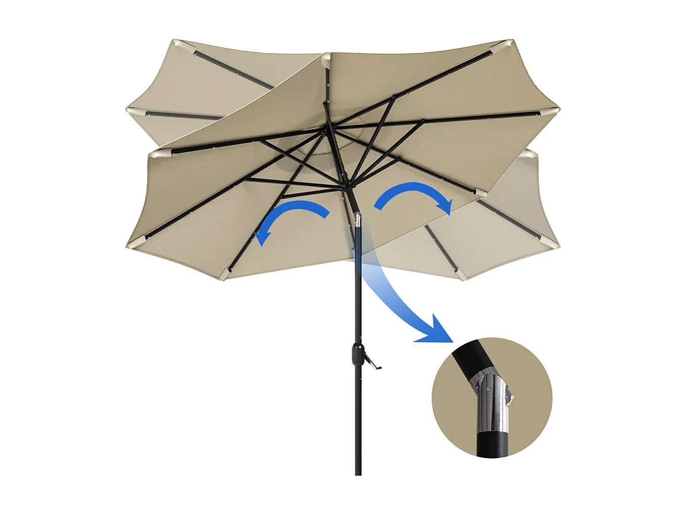 Large 3m Solar Parasol with 24 LED Lights, Crank & Cement Base - Beige