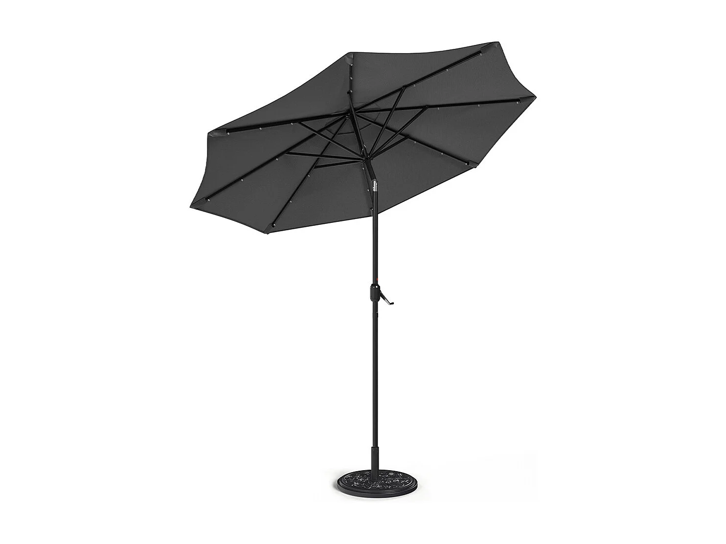 Large 3m Solar Parasol with 24 LED Lights, Crank & Cement Base - Dark Grey