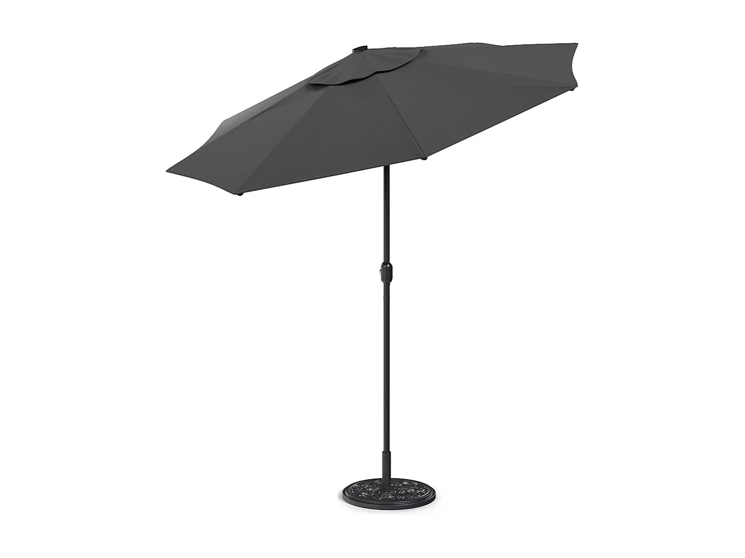 Large 3m Solar Parasol with 24 LED Lights, Crank & Cement Base - Dark Grey