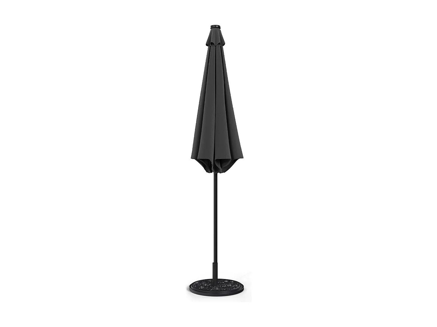 Large 3m Solar Parasol with 24 LED Lights, Crank & Cement Base - Dark Grey