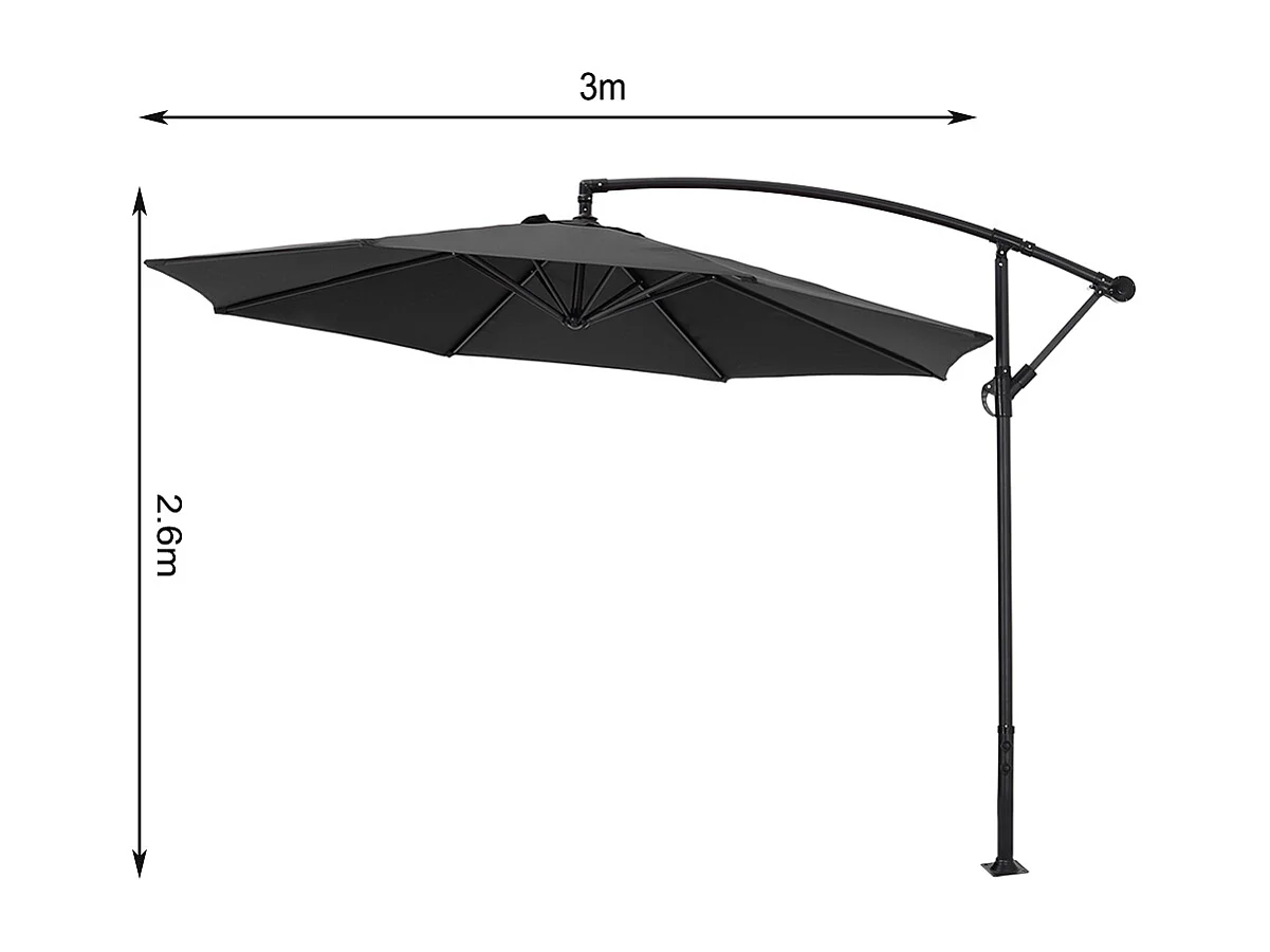 Large 3m Cantilever Parasol with Cross & Fillable Base - Black