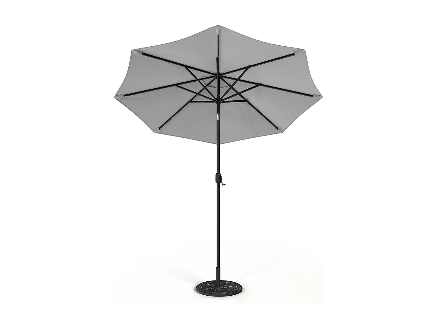 Large 3m Solar Parasol with 24 LED Lights, Crank & Cement Base - Light Grey