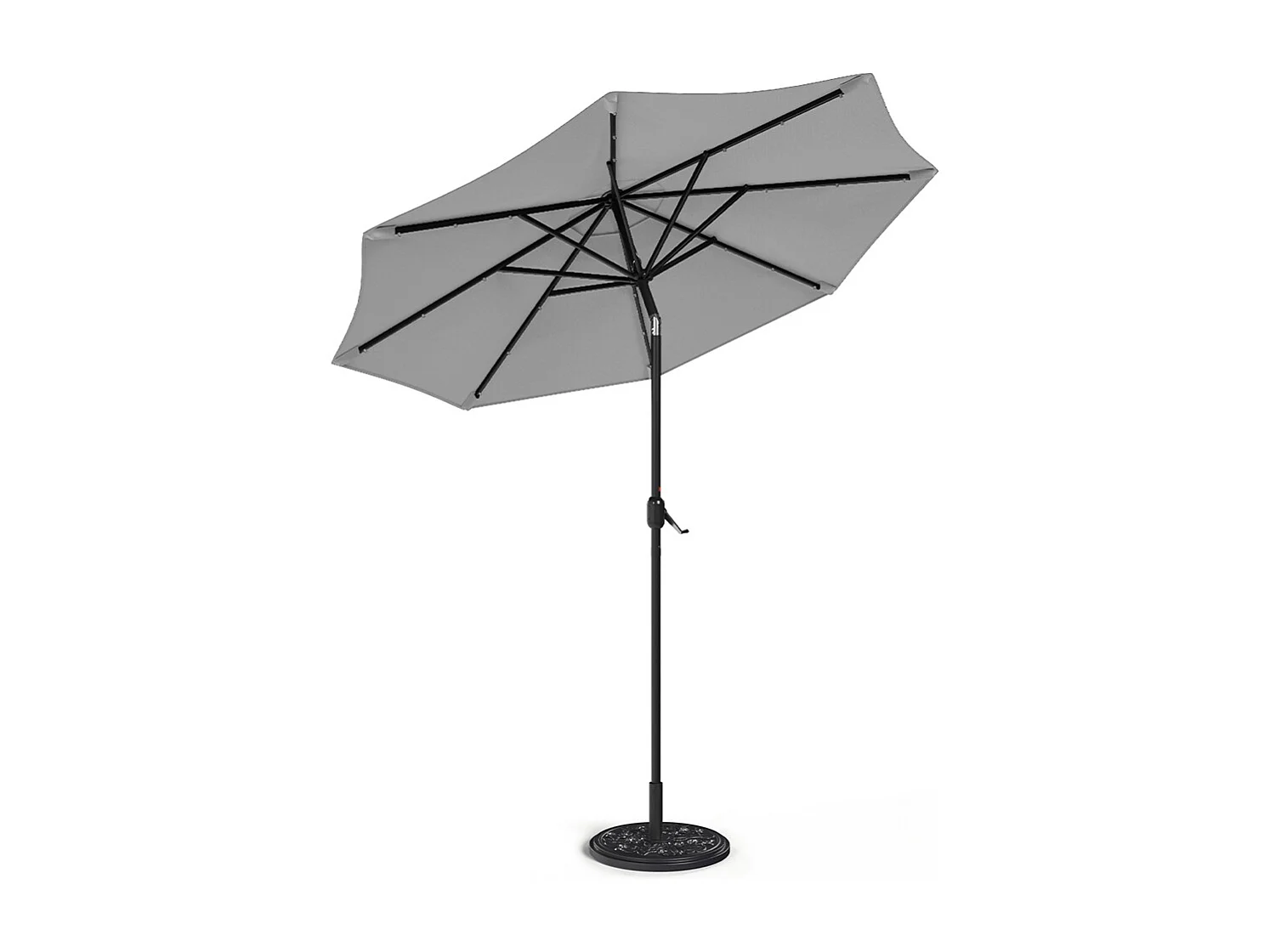Large 3m Solar Parasol with 24 LED Lights, Crank & Cement Base - Light Grey