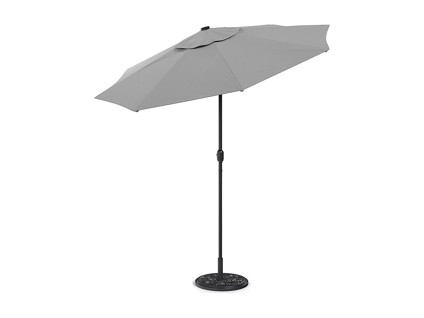 Large 3m Solar Parasol with 24 LED Lights, Crank & Cement Base - Light Grey