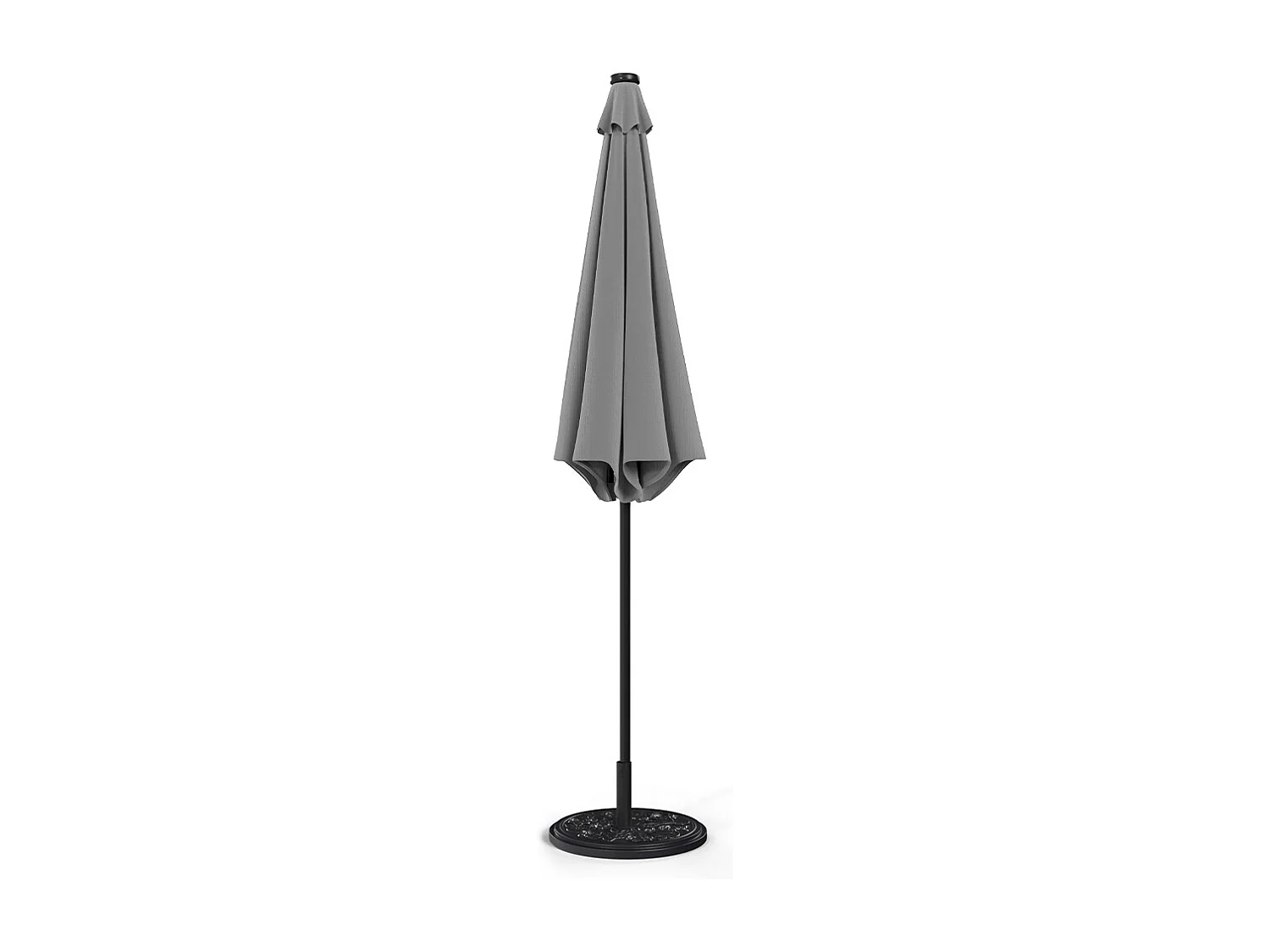 Large 3m Solar Parasol with 24 LED Lights, Crank & Cement Base - Light Grey