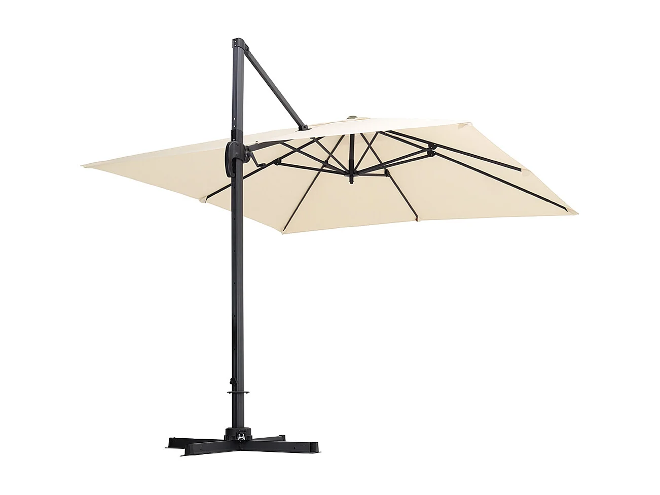 Large 3m Square Rotating Cantilever Parasol with Square Base - Beige