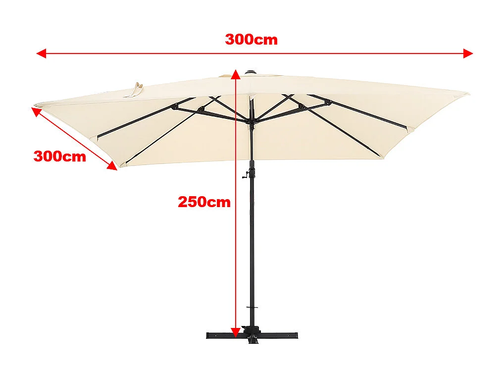 Large 3m Square Rotating Cantilever Parasol with Square Base - Beige