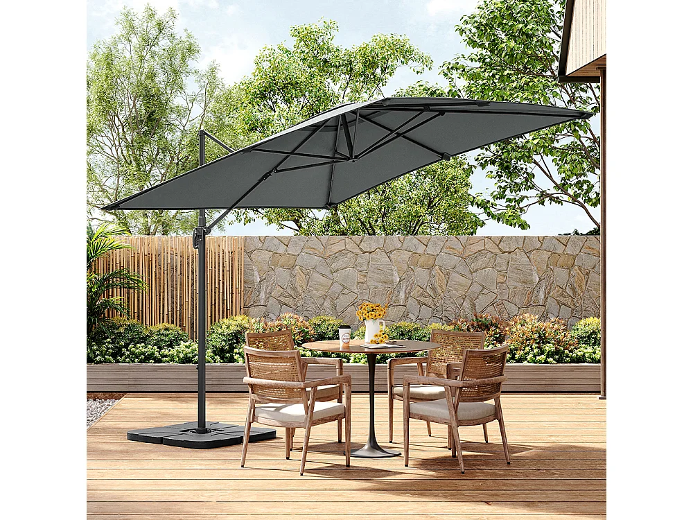 Large 3m Square Rotating Cantilever Parasol with Square Base - Dark Grey