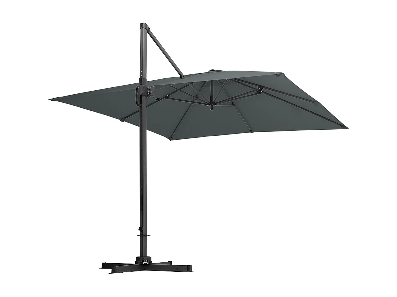 Large 3m Square Rotating Cantilever Parasol with Square Base - Dark Grey