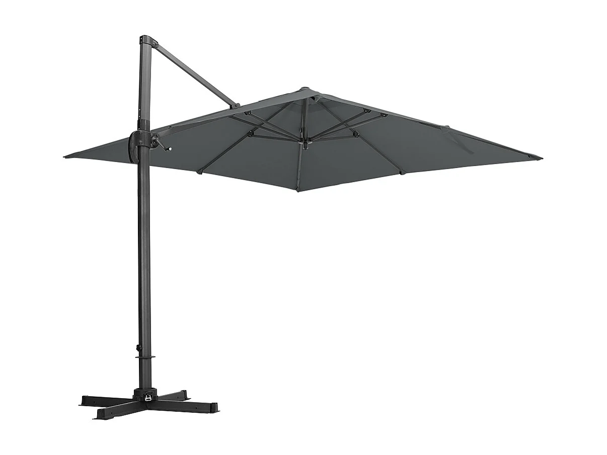 Large 3m Square Rotating Cantilever Parasol with Square Base - Dark Grey
