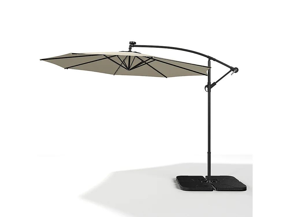 3m Solar 32 LED Lights Parasol with Crank, Cross & Square Base - Beige