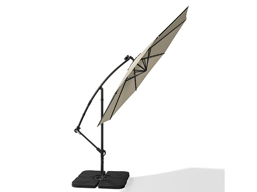 3m Solar 32 LED Lights Parasol with Crank, Cross & Square Base - Beige