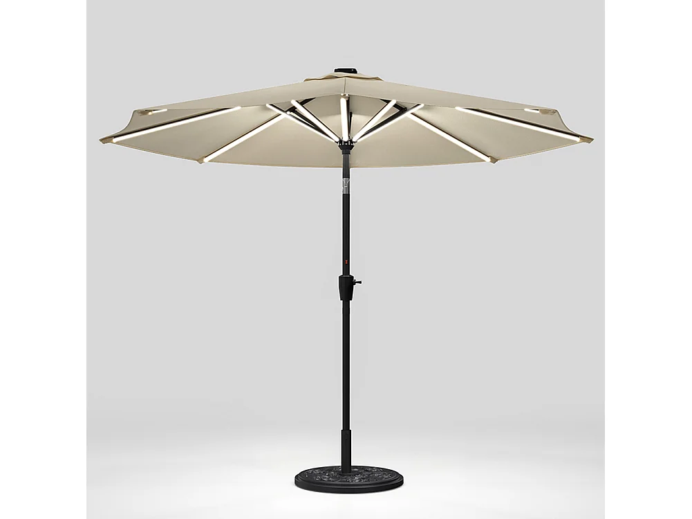 Large 3m Solar LED Parasol with Cement Base - Beige